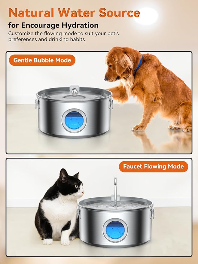 Dog Water Fountain for Large Dogs, 3.2Gal/406oz/12L Stainless Steel Dog Water Fountain, Quiet Dog Water Bowl Dispenser with Visible Window for Multi-pet Home, Includes 7 Filters Set