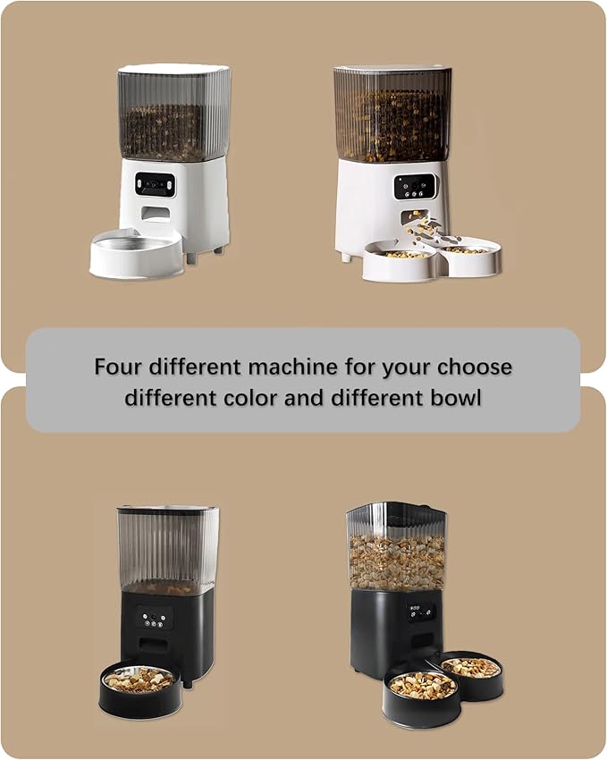 Automatic Cat Feeder, Camera Auto 2 Cats Dispenser 5L Microchip WiFi 2.4G&5G Timed Dual Pet Smart APP Dry Food Self Feeding Container Station (White)