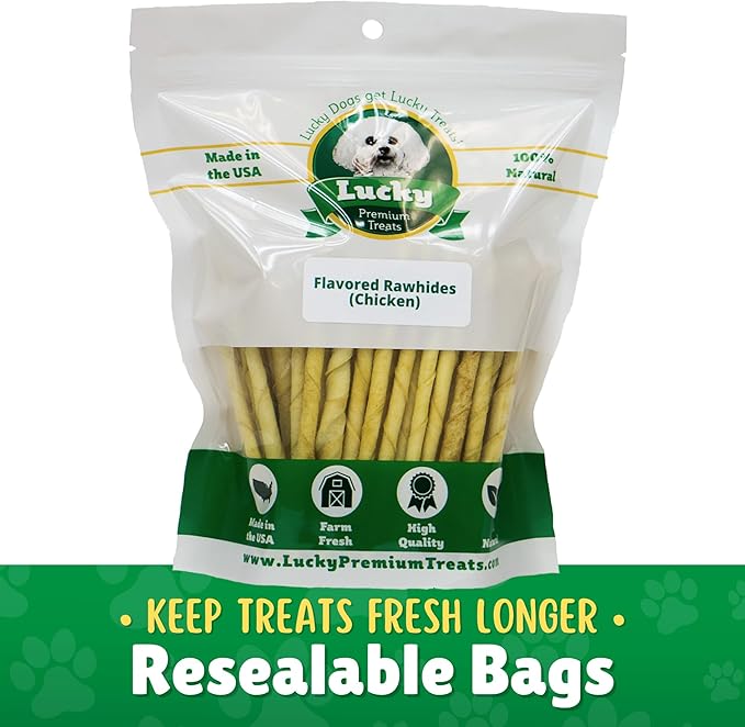 Chicken Basted Rawhide Twist Sticks Dog Treats – 25ct. Premium Rawhide Chew Sticks – Long Lasting Chicken Flavored Chews for Small Dogs Made in USA with Natural Beef Hide