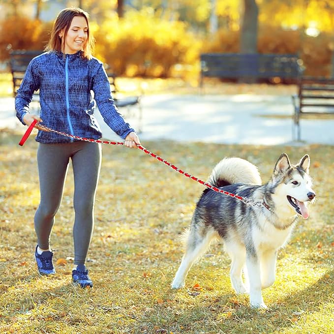Chain Dog Leash Chew Proof, Metal Chain and Nylon Rope Pet Dog Leash with Padded Handle, Heavy Duty Leashes for Medium Large Dogs Training, Walking