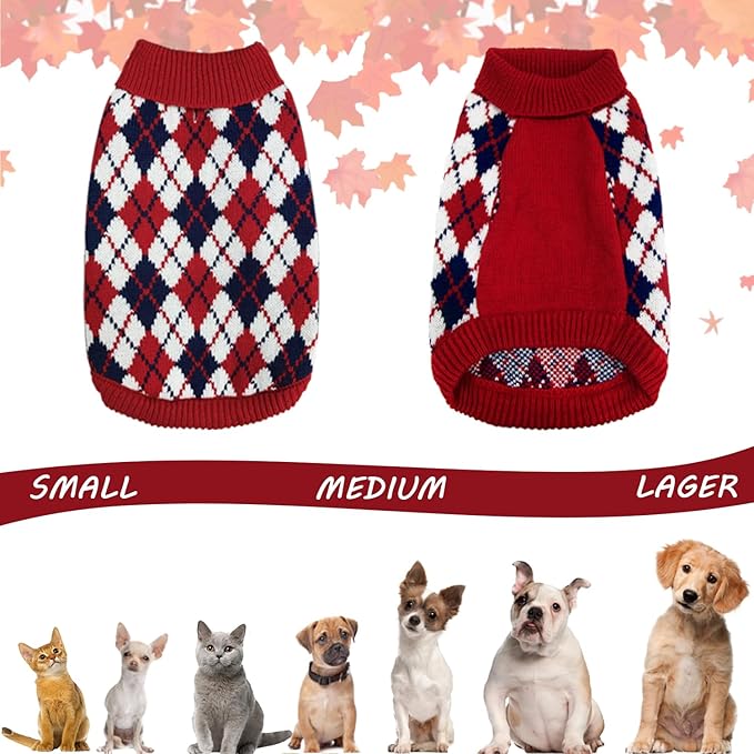 Pet Sweater The Diamond Plaid Cat Dog Shirts, Dog Apparel with Leash Hole,Red Boys Girls High Stretch Pet Clothes Small