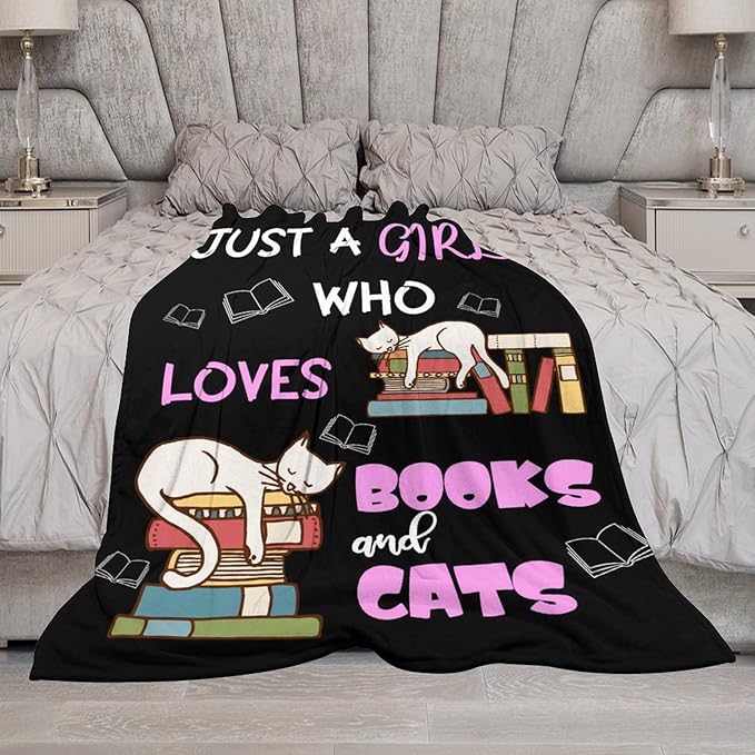 Cat Blanket Gifts - 60"x80" Cute Throw Blanket for Adults Kids - Black Soft Plush Throws for Bed, Couch & Travel