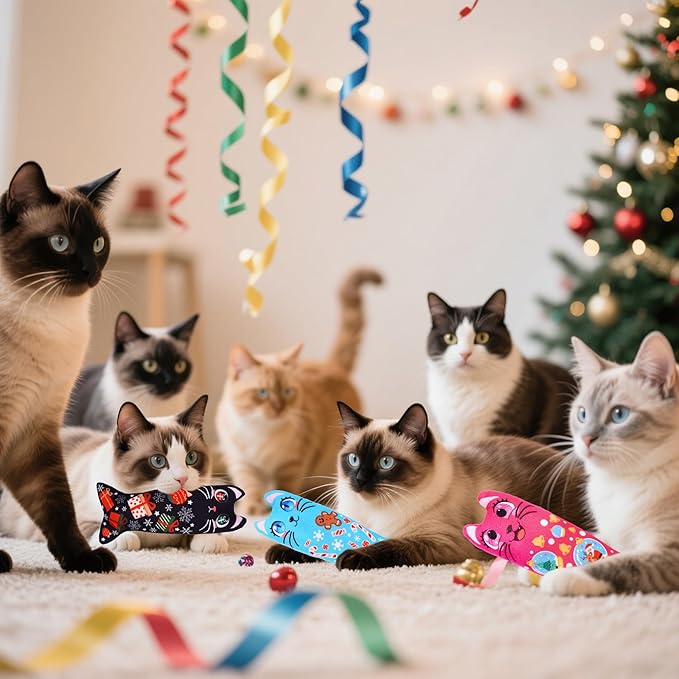 Christmas Catnip Toys for Large Cats Adult Indoor Cat Plush Toys with Crinkle Kitten Bite Dental Kicker Toy 6 Pcs