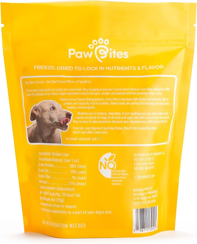Freeze Dried Dog Treats - Cage-Free Chicken Liver - Dog Food Dry Snacks - with Protein & Omega 3s - for All Breeds & Sizes - No Artificial Flavors & Dyes, No Preservatives - 1 Pouch, 4 oz