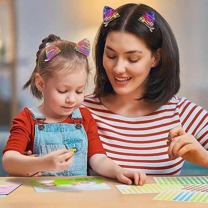 12 Glitter Sparkly Cat Ear Hair Clips and Barrettes for Girls, Toddlers, and Kids - Animal Hair Pins