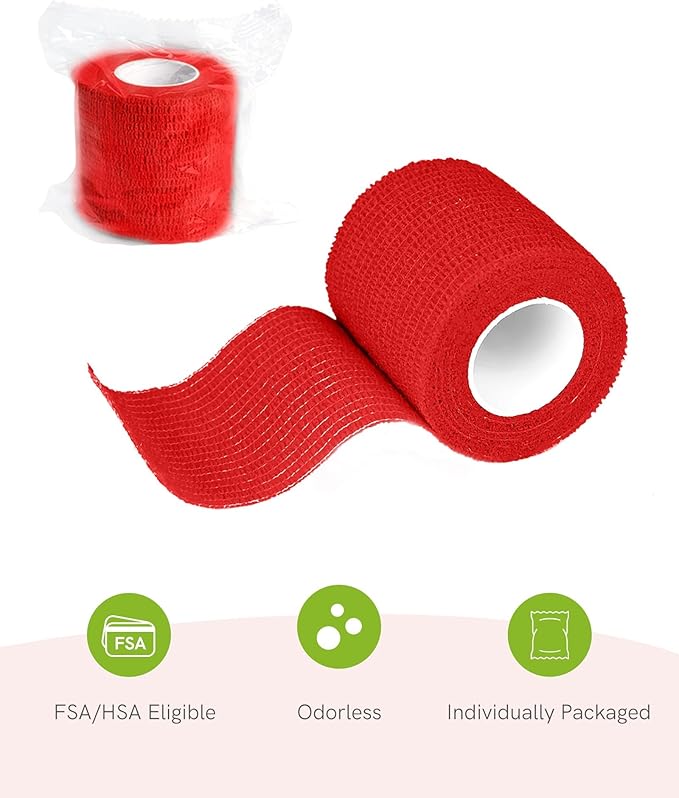 FriCARE Self Adhesive Bandage Wrap, Medical Tape in First Aid Kit, Cohesive Bandages for Wounds Sport Vet, 2 Inches X 5 Yards 16 Rolls, Rich