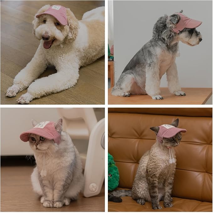 Pet Dog Baseball Cap, Cat Hat, Cat Dog Sun Cap with Ear Holes, Adjustable Puppy Outdoor Sun Hat (Pink, Small)