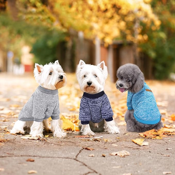 Idepet Pet Dog Classic Knitwear Sweater 3 Pcs, Fleece Coat for Small,Medium Dogs,Warm Pet Dog Cat Clothes,Soft Puppy Customes for Dog Grils Boys,Medium