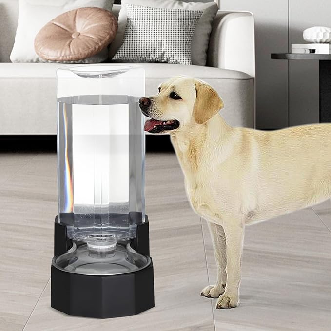 Sfozstra Large Dog Water Dispenser: 9L Automatic Black Water Feeder with Stainless Steel Bowl - Without Filter - Gravity Design for Multiple Pets in Garage Garden - Good for Spinal Health