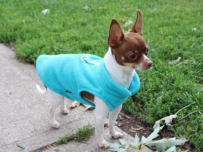 JACKO & CO - Fleece Vest Dog Sweater with Leash Ring - Soft, Warm & Lightweight Pullover Coat for Small & Medium Dogs, Puppies & Cats - Cozy Fall/Winter/Spring Pet Jacket (Turquoise, Medium 6-10lbs)