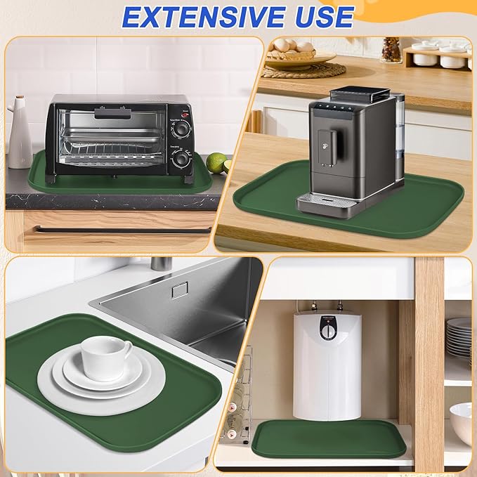 Silicone Pet Feeding Mat with Raised Edge for Food and Water, Dog Bowl Mats, Cat Bowls Placemat with High Lip for Floor Waterproof, Rubber Tray for Cats and Dogs 24 x 16 x0.8 Dark Olive