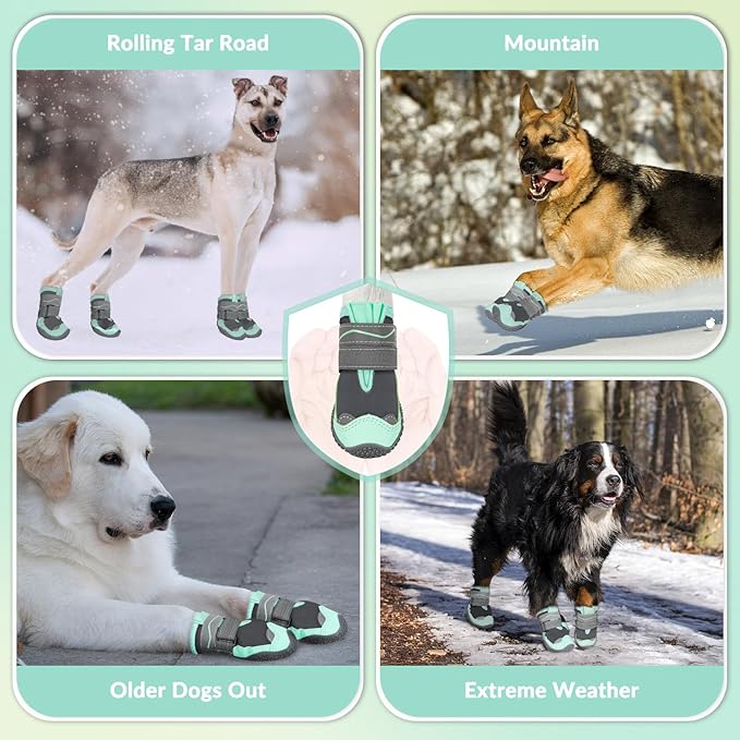 SlowTon Dog Shoes for Large Small Medium Dogs - Waterproof Dog Boots for Summer Hot Pavement, Paw Protector for Outdoor Walking Winter Snow, Anti-Slip Rubber Dog Booties for Hardwood Floor (GR, 1)