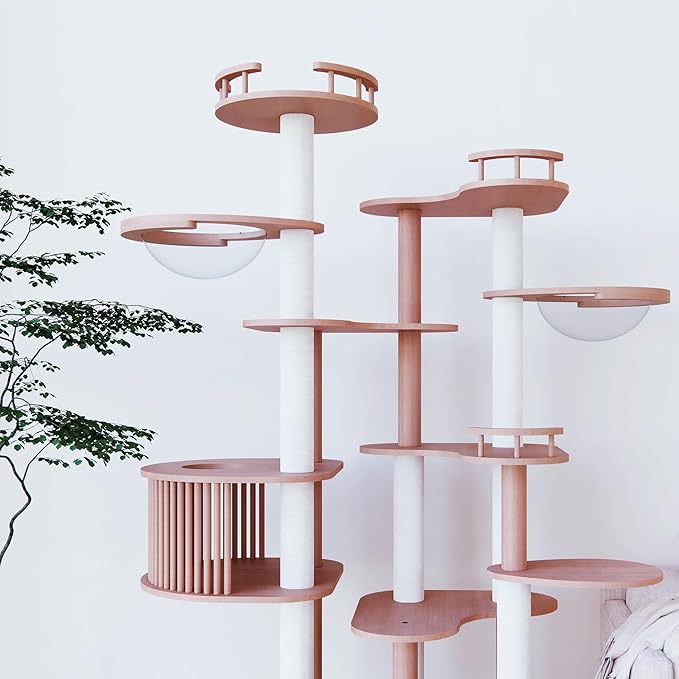 Downpat Cat Tree 84.6" Tall Solid Wood Multi-Level Cat Tower with Condo,Cat Scratching Post,Jumping Space,Furniture Suitable for Cats