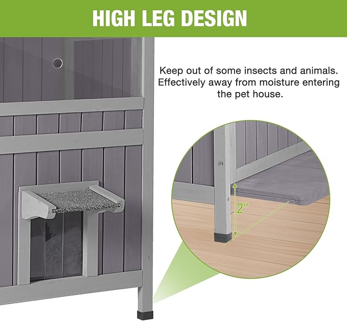 GUTINNEEN 2 Story Large Heated Cat House Outdoor Insulated Cat House Weatherproof Feral Cat Shelter with Safe Heating Pad, All-Round Thermal Liner for 1-5 Stray Barn Cats, 28.7" L x 24.2" D x 36.8" H