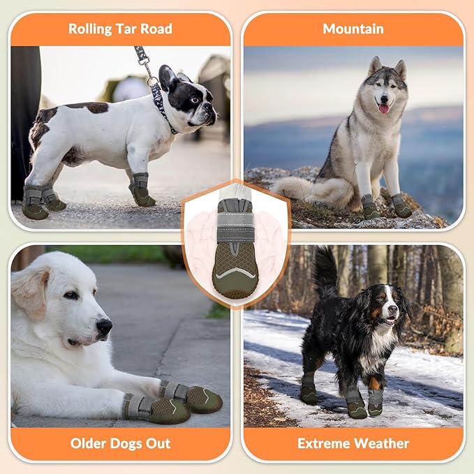 SlowTon Dog Shoes for Large Small Medium Dogs - Breathable Dog Boots for Summer Hot Pavement, Paw Protector for Outdoor Walking Winter Snow, Anti-Slip Rubber Dog Booties for Hardwood Floor (Brown, 0)