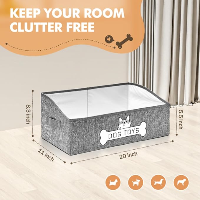 Dog Toy Basket, Specially Designed for Dog Toy Storage, Collapsible Dog Toy Box with Handle,Perfect for Storing Pet Toys and Accessories - Grey