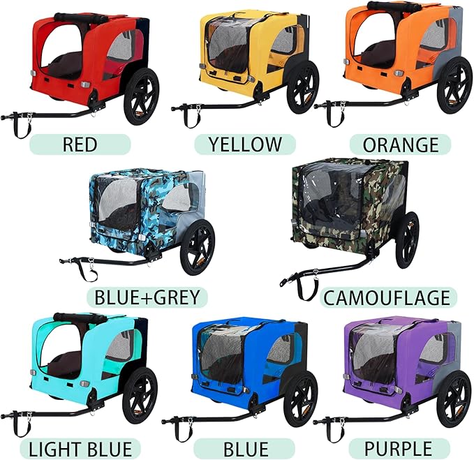 Collapsible Dog Bike Trailer for Small & Medium Pets - 16" All-Terrain Wheels, Universal Hitch, Quick Release & Non-Slip Floor - Internal Leash, Bicycle Accessories