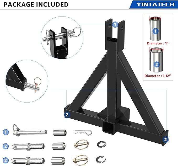 YINTATECH 3 Point Hitch with 2" Receiver for Category 1, 3 Pt Receiver Tractor, Heavy Duty Quick Hitch Drawbar Adapter fit for Kubota, Kioti, Yanmar, Cat, NorTrac, BX, LM25H Tractor