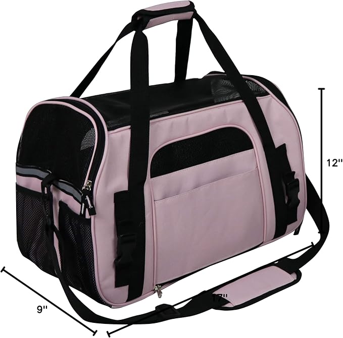 EliteField Soft Sided Pet Carrier (3 Year Warranty, Airline Approved), Multiple Sizes and Colors Available (Medium: 17" L x 9" W x 12" H, Pink)