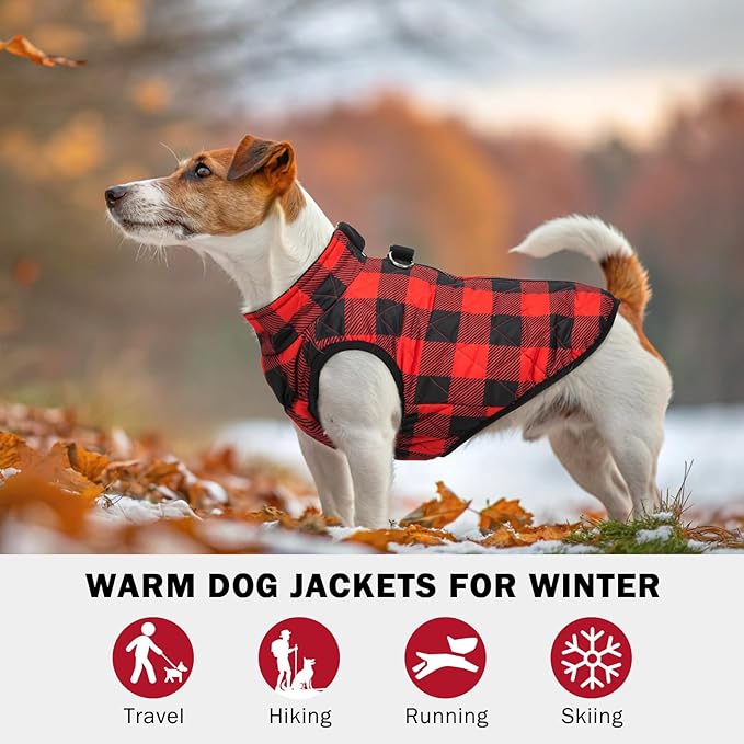 SCENEREAL Warm Puppy Jacket with Built-in Harness for Small/Medium Dogs, Waterproof Winter Coat with Zipper, Fleece Puffer Vest for Cold Weather, Windproof Snow Clothes