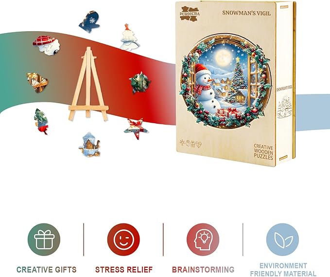 Wooden Puzzles for Adults - Snowman's Vigil Wooden Jigsaw Puzzle, Unique Animal Shaped Wood Puzzles Adult, Christmas Birthday Gifts for Friends/Family, Home Decor 13.4 * 13in 300pcs