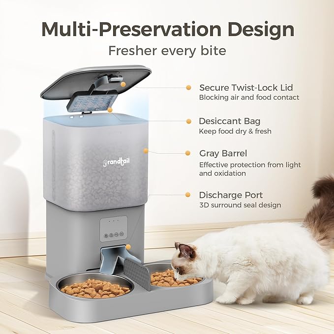 Automatic Cat Feeder, WiFi Dog Food Dispenser with APP Control for 2 Cats & Dogs, 6L Elevated Timed Dog Feeder Programmable 1-10 Meals,10s Meal Call,Dual Power Supply, 2 Stainless Bowls
