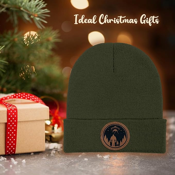 Big Foot Beanie Hat, Sasquatch Leather Patch Winter Knit Skull Cap Bigfoot Gifts for Adult Men Women