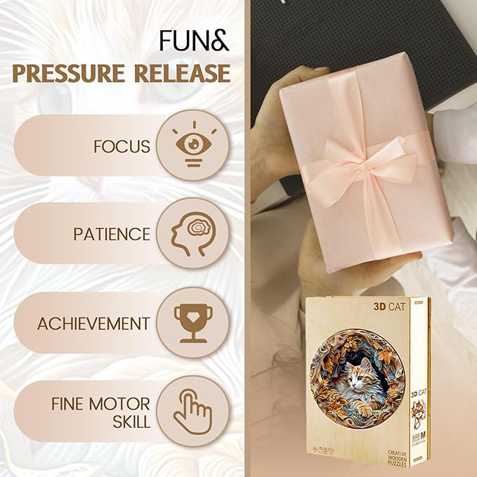 Wooden Puzzle for Adults-3D Vision Effect Cat Wooden Puzzle Unique Shape Advanced Wooden Jigsaw Puzzle for Adult, Wood Puzzles,Challenge Wooden Jigsaw Puzzle (200pcs)