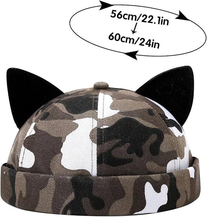 Malaxlx Cat Ear Docker Cap for Women Men – Brimless Cotton Sailor Beanie Skull Cap