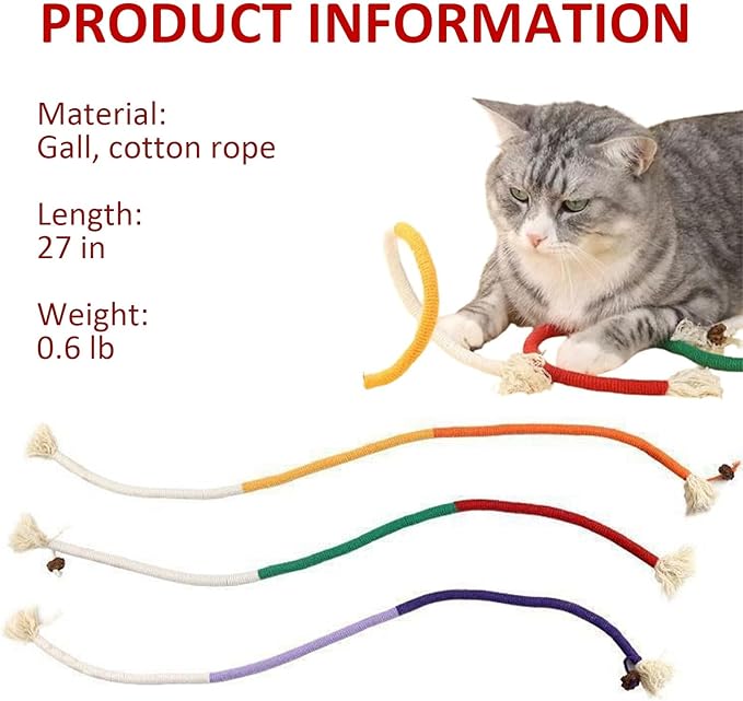 Cat Chew Rope, Catnip-Infused Organic Cotton Chew Rope Toys for Cats, Soft & Safe Dental Chew Toys, Self-Play & Teeth Cleaning for Cats (Purple+Orange)