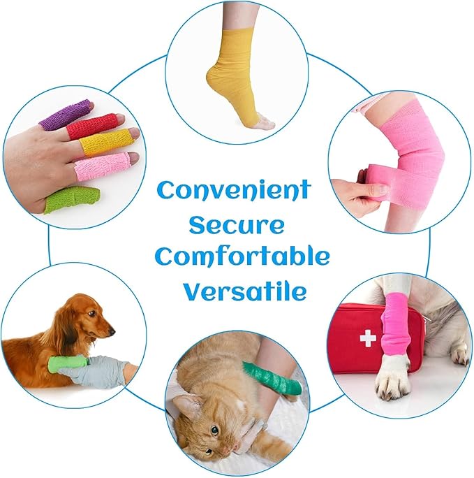 6 Rolls Elastic Self Adhesive Bandage Wrap 4 Inch, Breathable Non Woven Cohesive Bandage, Vet Wrap for Dogs, Ankle Sprains Swelling Medical First Aid Tape, Sports Athletic Tape Blue