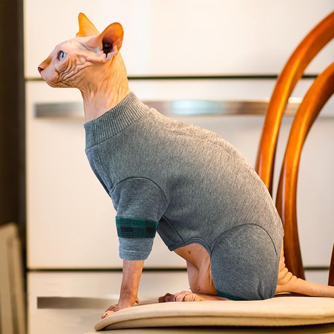 Sphynx Hairless Cats Sweater Shirt Kitten Soft Pullover Cute Cat Pajamas Jumpsuit Cotton Apparel Pet Winter Turtleneck for Cats LightGrey M