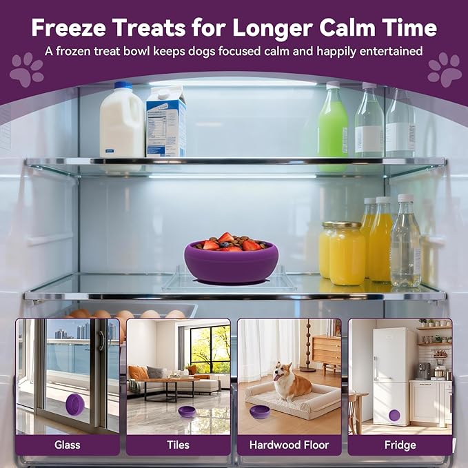 Slow Feeder Dog Bowl, BPA-Free Silicone Lick Mat for Small and Medium Dogs, Non-Slip & Dishwasher Safe (Purple,L)