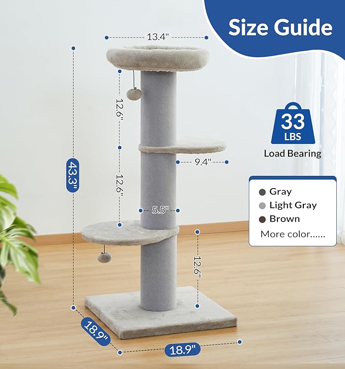 Cat Craft Cat Scratching Post with Bed Carpet Scratching Post with Perch Cat Pole for Indoor Cats Cat Tree Tower, Light Grey