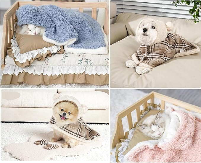 Pet Cape Blanket,Wearable Dog Robe, Non-Slip Backing, Hooded Cape Blanket for Dogs and Cats (Beige, Small)