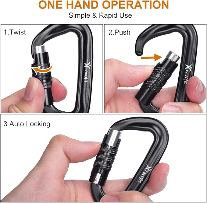 Heavy Duty Locking Carabiner Clips - Favofit 12KN (2697 lbs) Clips 3.2'' Small D Ring for Camping Hammock Hiking Dog Leashes Keychains - Perfect for Outdoor Enthusiasts