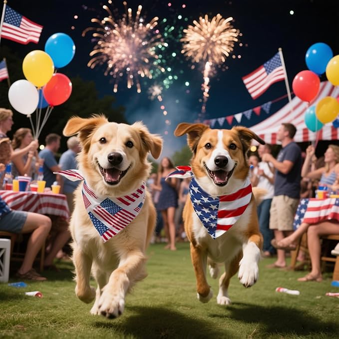 American Flag Dog Bandanas 2PCS-Small,4th of July Pet Scarf,Triangle Dual-Layer Design Patriotic Costume for Memorial Day & Independence Day,Red White & Blue Outfit for Boys and Girls Dogs