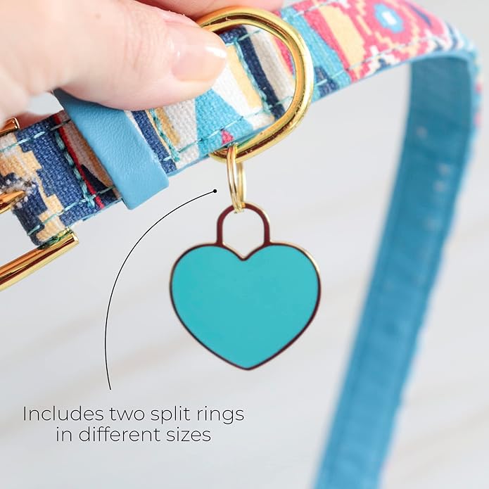 Custom Heart Shape Pet Tag ID, Personalized Gold Stainless Steel Cute Shiny Safety Lost Collar Tag for Boy & Girl Dogs Puppies Cats with Ring Laser Engraved SOS Customizable with Name, Phone, Address