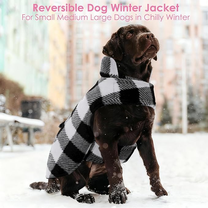 AOFITEE Dog Coat Plaid Dog Winter Coat for Large Dogs, Warm Dogs Jacket Christmas Sweater, Waterproof Pet Puffer Jacket, Reversible Pet Cold Weather Coats for Small Medium Large Pets, Black XXXL