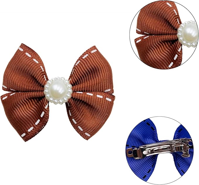 PET SHOW 10Pcs 2" Dotted Line Small Dog Hair Bows with French Clips Pet Bowknot Barrette Bows Puppy Topknot Medium Dogs Grooming Hair Accessories for Doggies Cat Kitten Rabbit