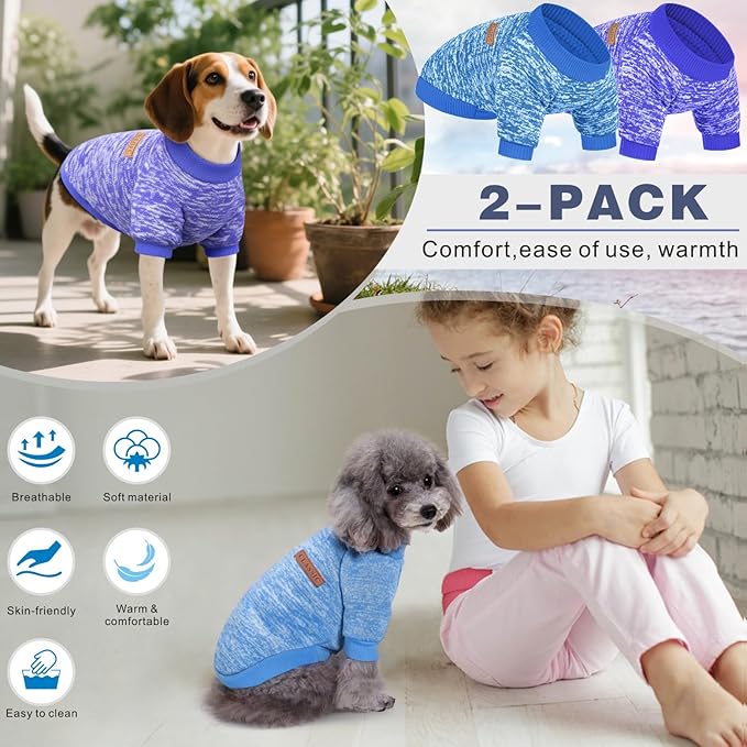 2 Pieces Pet Dog Classic Knitwear Sweater, Fleece Coat for Small,Medium Dogs,Warm Pet Dog Cat Clothes,Soft Puppy Customes for Chihuahua Yorkshire Tzu (Blue Dark Navy,XXS)