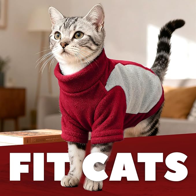 Small Dog Sweater with Leash Ring Soft Warm Fleece Fall Winter Dog Clothes Cute Cat Apparel Puppy Sweaters Classic Pullover Doggy Sweatshirts Chihuahua Costumes Cat Outfits(Red,XS)