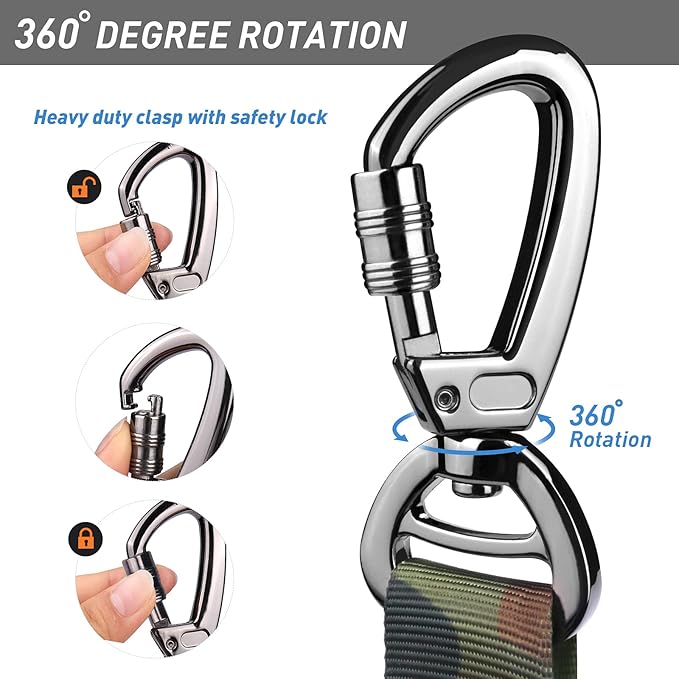 Hotsky Tactical Dog Leash Heavy Duty,4-6Ft Strong Bungee Shock Absorbing Lead with Padded Double Handle,Car Seatbelt,Metal Carabiner Clip,No Pull Leash for Small Dogs,Pink Camo