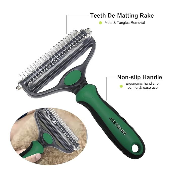 Pet Grooming Set – 1 Brush + 2 Toothbrushes (Soft & Finger) for Dogs & Cats(Green Handle)