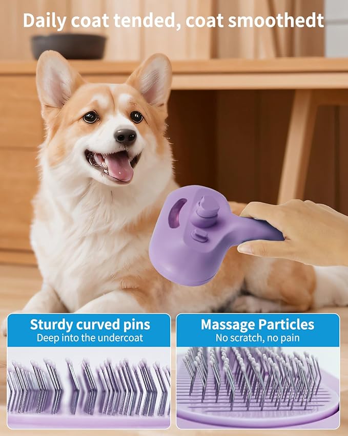Dog Steam Brush 5 in 1 Cat Brush with Steam and Release Button Grooming Tool for Indoor Pets Dogs Hair Removal Shedding Water for Small Animals Long Short Haired(PURPLE)