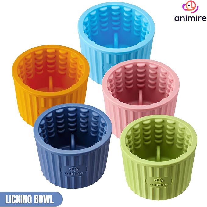 Dog Lick Bowl, Anxiety Relief Dog Licking Mat Freezer Treat Dispenser, Non-Slip Anti-Choking Silicone Slow Feeder Lick Bowl for Small Medium & Large Breed Dogs, BPA Free(Deep Blue,S)