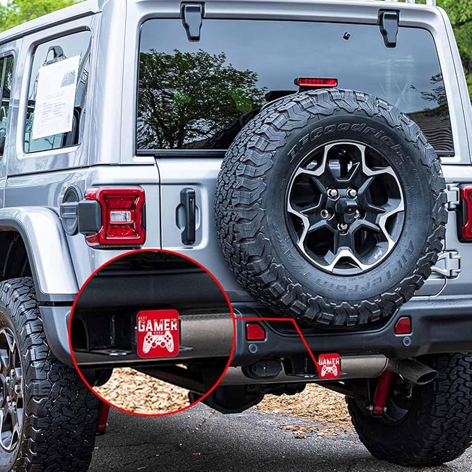 Trailer Hitch Covers Game Pad, Best Gamer Ever Quote Video Games Geek Anti-Loss Hitch Cover Fits 2" Hitch Receivers for Trucks, Tough Receiver Tube Hitch Cover Plug for Cars, Red