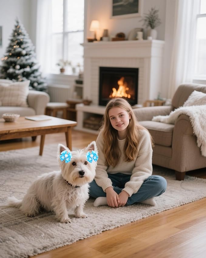 PET SHOW 20 Pack Winter Dog Hair Bows with Alligator Clips for Small Medium Dogs Snowflake Bowknot Hair Clips Cat Puppy Yorkshire Rhinestone Grooming Hair Accessories for Party Costumes