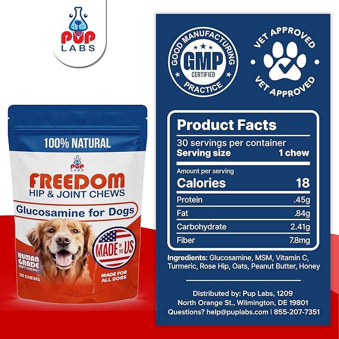 Freedom Joint Chews, Dog Glucosamine Packed with Super Nutrients, Delicious Hip and Joint Chews for Dogs, Pain Relief for Dog Joints to Keep Your Pup Happy and Active, Made in USA, 2-Pack
