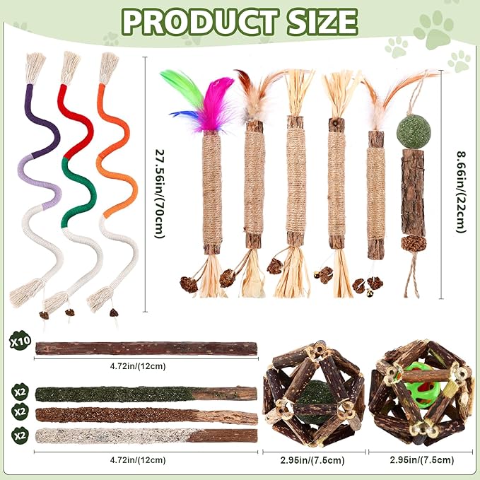 27 Pack Catnip Chew Toys for Cats,Cotton Sisal Rope Toys,Cat Natural Silvervine Sticks,for Cat Teeth Cleaning and Dental Care,Interactive Toy for Bored Indoor Cats